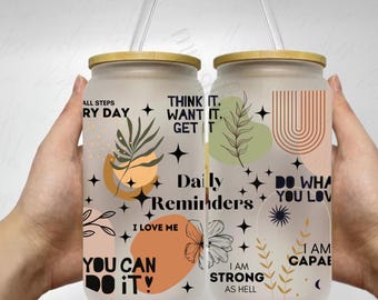 Bicchiere in vetro Libbey Daily Affirmation da 16 once, design a sublimazione (download digitale)