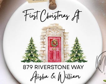 Personalized First Christmas in New Home Decoration, Road Name & Door Color First Home Family Bauble Ornament Keepsake