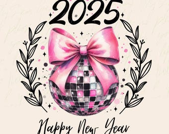 2025 New Year PNG: Retro Disco Ball Sublimation Design