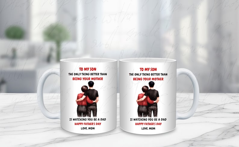 Lot de mugs personnalisés : de maman au fils - Fête des pères (téléchargement numérique PNG) image 6
