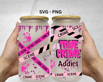 16 Unzen True Crime Glasdosen Wrap, Halloween Libbey Glasverpackungen, True Crime Png, beängstigende Glasdosen SVG
