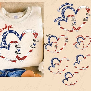 Custom 4th of July Grandma Mom Kids Heart In Heart Png, Mom With Kids PNGfourth of july png, independence day For Nana Mimi Gigi