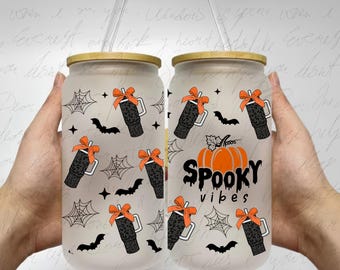 Retro Halloween Can Wrap PNG: Upiorne wibracje, kokardka kokietka (pobranie cyfrowe)