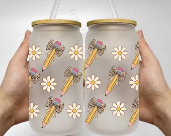 Teacher Appreciation Libbey Glass Can Wrap: Pencil Bow PNG (Digital Download)