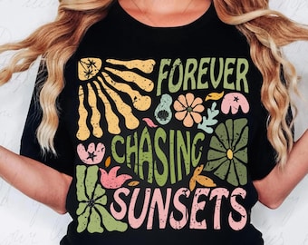 Boho Floral Sunset PNG: Retro Summer Vibes (Digital Download)