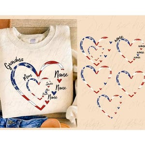 Custom 4th of July Grandma Mom Kids Heart In Heart Png, Independence Day,American Flag Png,Mom 4th Of July PNG,Digital Design Nana Mimi Gigi