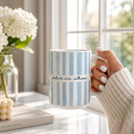 Personalized Future Mrs. Mug – Engaged Mug, Bride to Be Gift, Stripped Custom Coffee Mug, Bridal Shower Gift, Engagement Gift Mug, Bride Mug