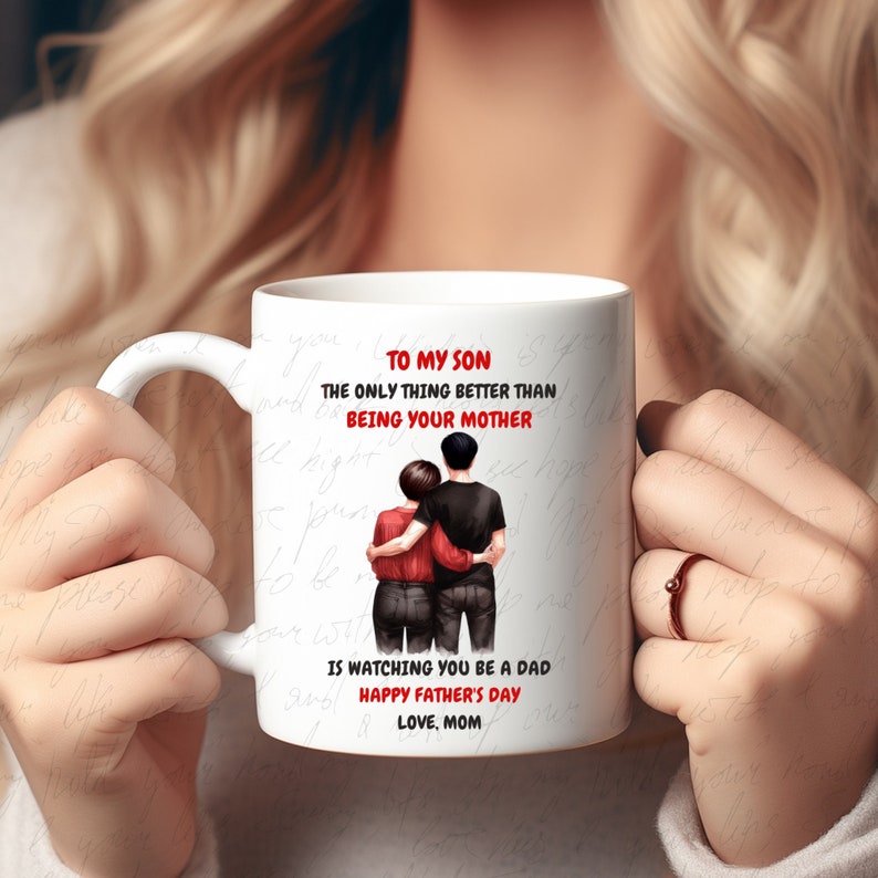 Lot de mugs personnalisés : de maman au fils - Fête des pères (téléchargement numérique PNG) image 7