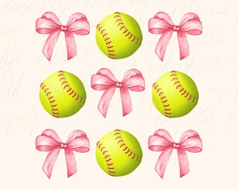 Coquette Softball Bow PNG: Pink Ribbon Design (Digital Download)