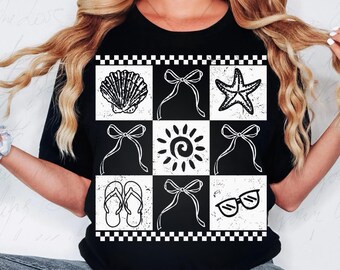 Retro Checkered Summer PNG: Beach Trip Graphics (Digital Download
