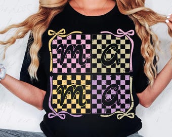 Retro Mama Checkered Coquette PNG: Trendy Mothers Day Shirt Design (Digital Download)