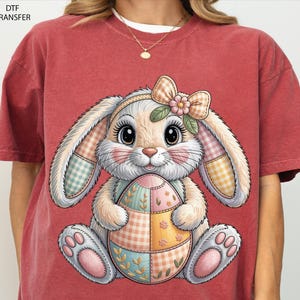 Patchwork Egg Gingham Floral Bow Bunny DTF Transfer, Easter Day Heat Press