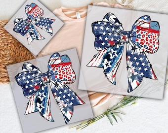 Coquette American Flag Bow DTF - 4th of July Heat Transfer