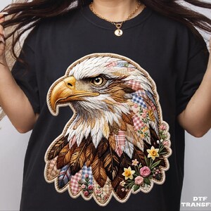 Patchwork Boho Eagle  DTF Transfer, Patriotic Floral Eagle Heat Press