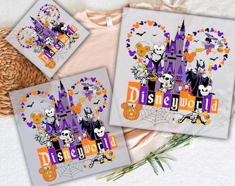 Disneyworld Halloween DTF, Disney Castle Halloween Read to Press, Disney Characters DTF Prints Heat Transfers, Halloween Mouse And Friends