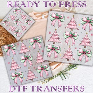 Preppy Christmas Coquette Bow DTF Transfers, Christmas Tree Coquette Ready to Press, Coquette Pink Tree Christmas Bow Dtf, Christmas Bow Dtf