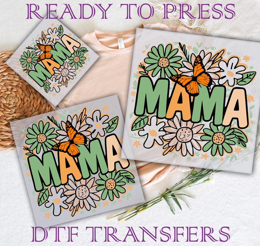 Floral Mama Butterfly DTF Transfer, Mama With Flowers Ready to Press ...