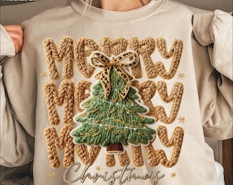 Merry Christmas Faux Crochet Leopard Bow DTF Transfer - Ready To Press
