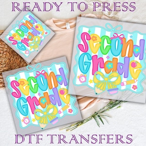 Preppy Back to School Second Grade Ready To Press, Second Grade Dtf, Second Grade Transfer, Back To School Dtf Transfer, Teacher Transfer