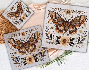 Boho Cottagecore Monarch Butterfly Dtf Transfers, Boho Cottagecore Moth Butterfly Ready To Press, Butterfly With Flowers Dtf, Direct to Film