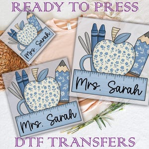 Personalized Teacher Name Back To School Ready To Press, Retro Apple Dtf Transfer, Custom Teacher Dtf, Boy Girl School Dtf, Custom Name Dtf
