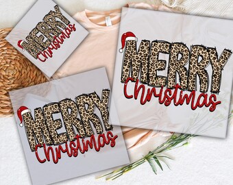 Leopard Merry Christmas DTF Transfer, Ready to Press