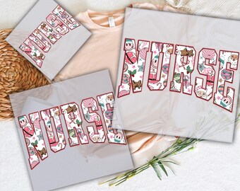 Retro Floral Nurse Christmas DTF Transfer - Ready To Press