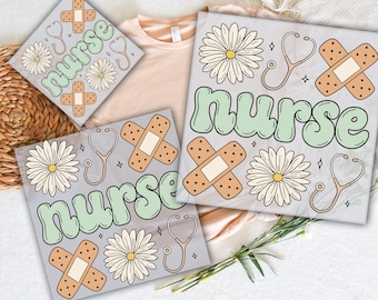 Flower Nurse DTF Transfer: Ready to Press, Nurse Doodles
