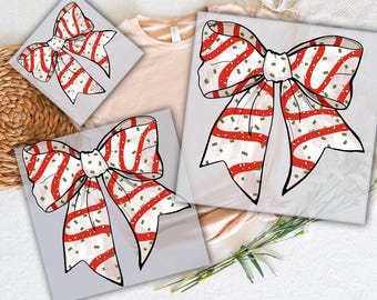 Christmas Bow DTF Transfer, Coquette Cake Design, Ready to Press