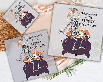 Spooky Bitches Club Skeleton DTF Transfer, Halloween Ready To Press