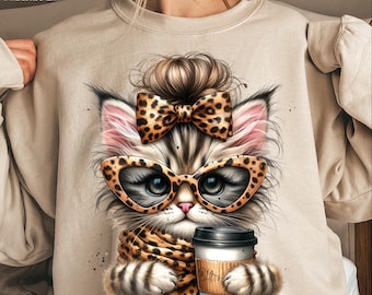 Leopard Cat DTF Transfer: Vintage Style Heat Press Design