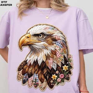 Patchwork Boho Eagle DTF Transfer, Patriotic Floral Eagle Heat Press image 12