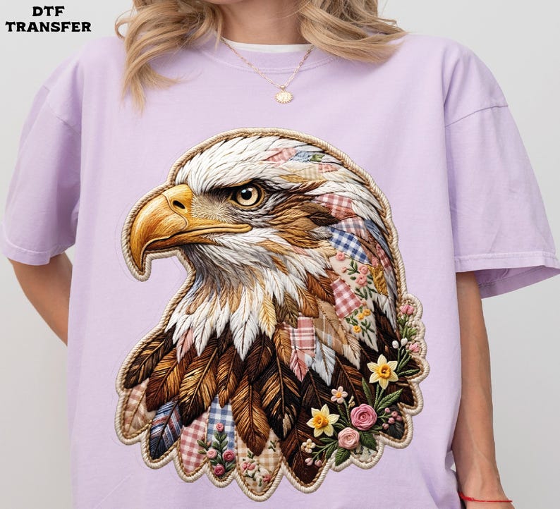 Patchwork Boho Eagle DTF Transfer, Patriotic Floral Eagle Heat Press image 12