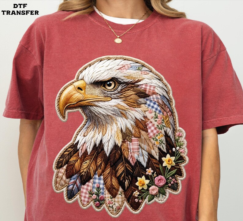 Patchwork Boho Eagle DTF Transfer, Patriotic Floral Eagle Heat Press image 16