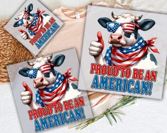 4th of July Highland Cow Ready To Press, Proud To Be an American DTF Transfer, USA 4th Of July Dtf, American Pride DTF Prints Heat Transfer