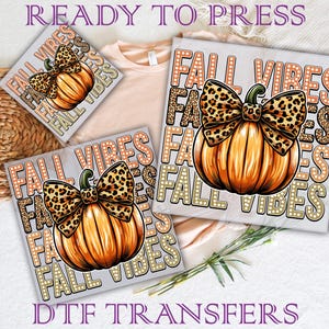 Pumpkin Fall Vibes Dtf, Fall Ready To Press, Pumpkin Dtf, Fall Season Dtf, Retro Fall Dtf, Leopard Bow Pumpkin DTF Prints Heat Transfers