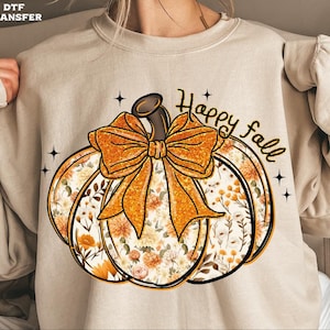 Happy Fall Glitter Effect Pumpkin Ready To Press, Floral Halloween Pumpkin Dtf, Fall Pumpkin Dtf, Girly Pumpkin Dtf,Cute Halloween Shirt Dtf