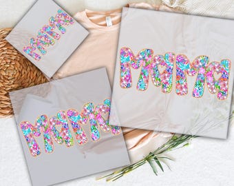Preppy Floral Mama Ready To Press, Retro Mama Floral Glitter Effect Dtf Transfers, Mother's Day Transfers, Floral Mom Direct to Film