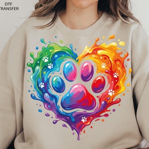 Colorful Rainbow Oil Paint Splash Heart Paw Print DTF Transfer, Heat Transfer