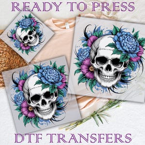 Floral Skull DTF Print: Retro Boho Heat Transfer