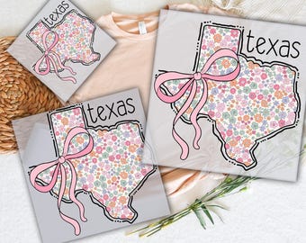 Texas Coquette Bow DTF Transfer: Floral State Heat Transfer