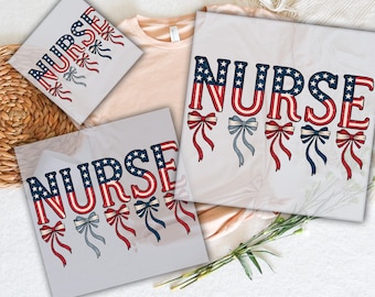 Infirmière patriotique, transfert DTF : design coquette du 4 juillet, prêt à être imprimé