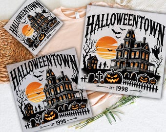Spooky Halloween DTF Transfer: Halloween Town, Ghost, Pumpkin Design