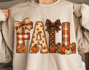 Faux Crochet Fall DTF Transfer, Vintage Autumn Pumpkin Bow Heat Press, Choose Your Size