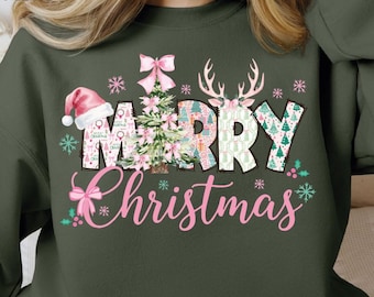 Preppy Merry Christmas Tree DTF Transfer: Ready to Press Heat Press
