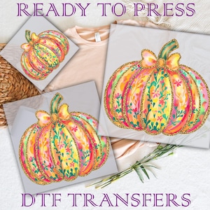 Glitter Pumpkin Heat Transfer: Preppy Halloween DTF Design