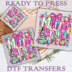 Merry & Bright Christmas DTF Transfer - Colorful Christmas Ready To Press