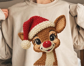 Faux Latch Hook Crochet Christmas Deer Santa DTF Transfer: Santa Claus Ready To Press