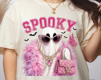 Spooky Glam Ghost DTF Transfer, Fashion Ghost with Pink Purse Ready To Press