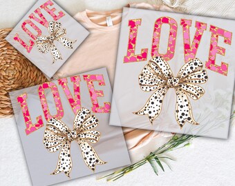 Love Coquette Bow DTF Transfer, Coquette Glitter Effect Valentine Bow Ready To Press, Valentine Transfer, Valentine&#39;s Day Heat Transfer